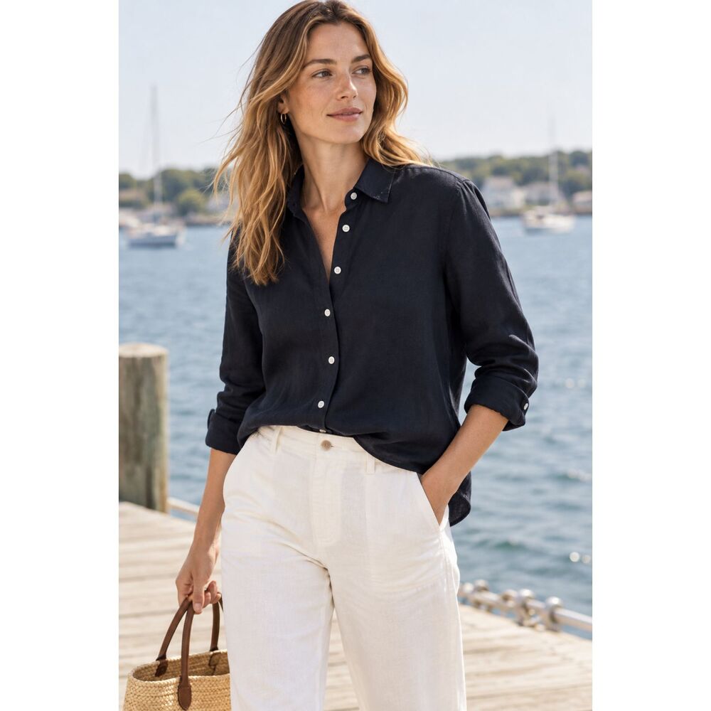 J. Crew Baird McNutt Blue Button Up Linen Shirt Top  Women's Size 6